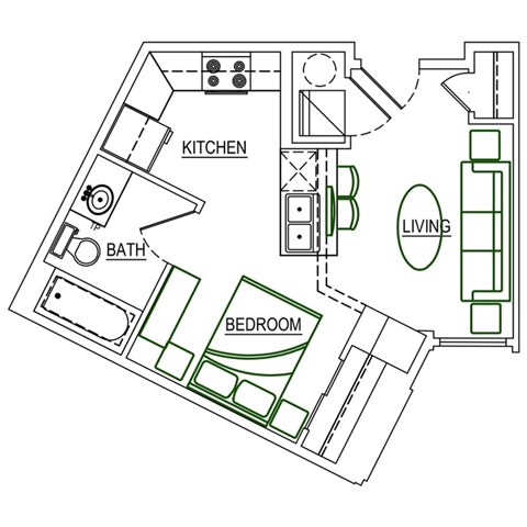 Floor plan for studio, 1 bath, 441 sqft